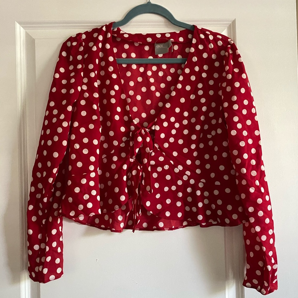 Polka Dot Tie-Front Top